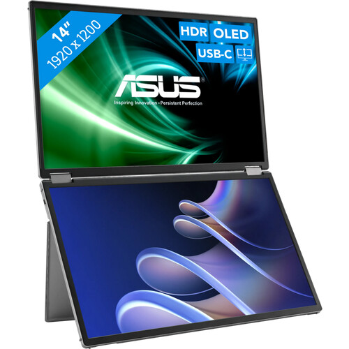 Mit den zwei Bildschirmen des 14 Zoll ASUS ...