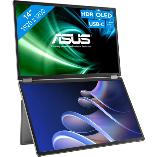 Mit den zwei Bildschirmen des 14 Zoll ASUS ...