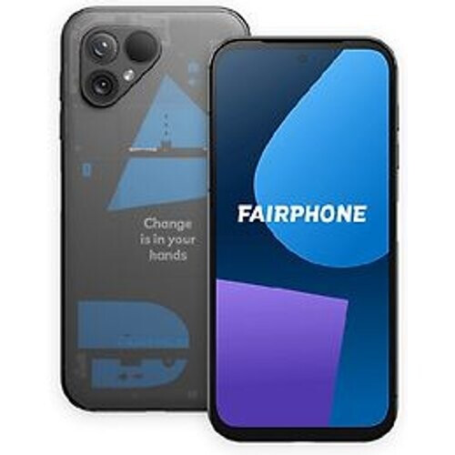 De Fairphone 5 in de kleur transparente valt op ...