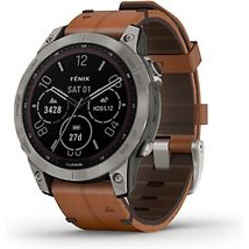 De Garmin Fenix 7 47 mm titanium met chestnut ...