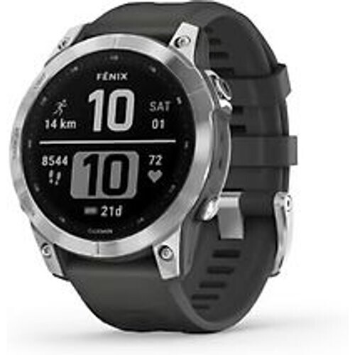 De Garmin Fenix 7 47 mm in zilver met een graphite ...