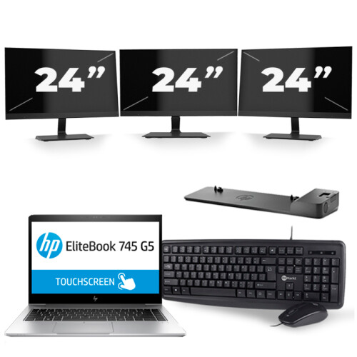 Frontend naam:HP EliteBook 745 G5 + 3x 24 inch ...