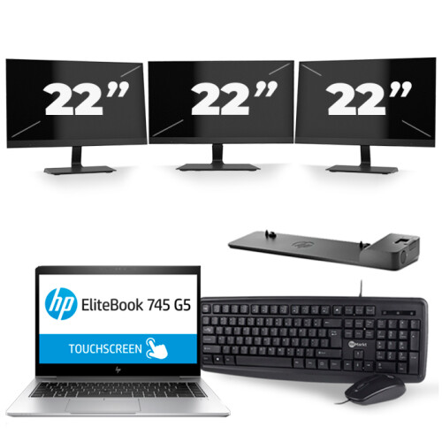 Frontend naam:HP EliteBook 745 G5 + 3x 22 inch ...