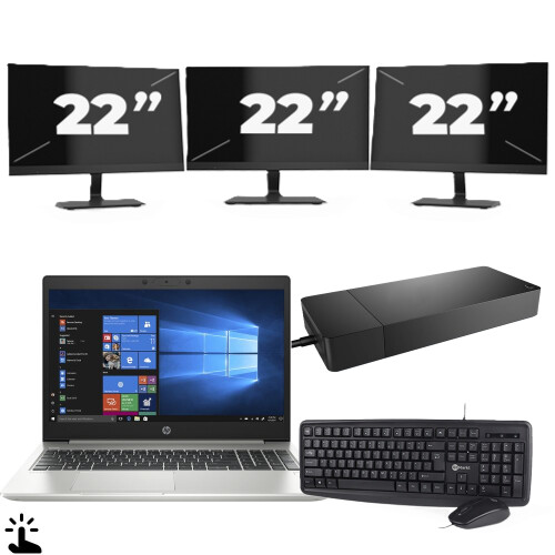 Naam:HP ProBook 445 G7 + 3x 22 inch ...