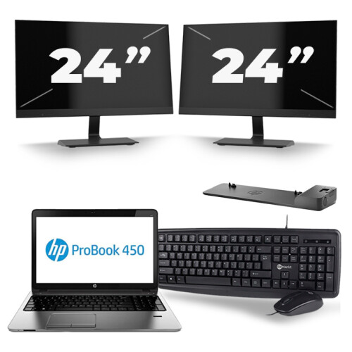 Frontend naam:HP ProBook 450 G1 + 2x 24 inch ...