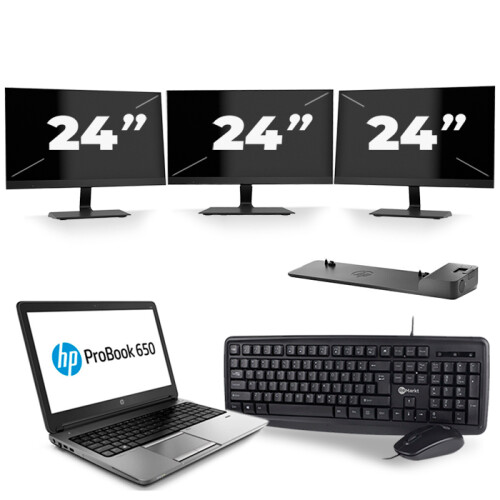 Frontend naam:HP ProBook 650 G1 + 3x 24 inch ...