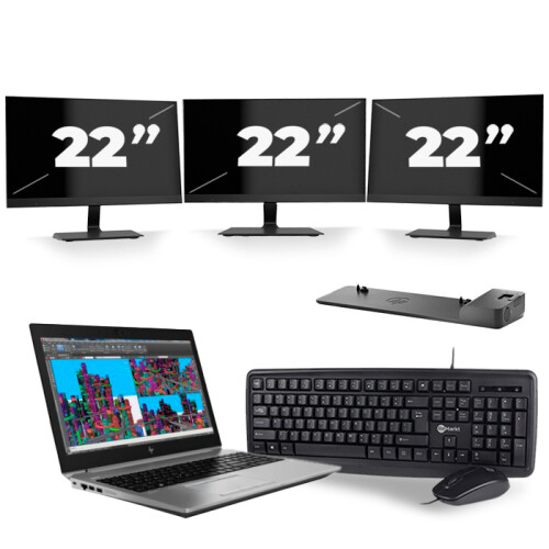 Frontend naam:HP ZBook 15 G5 + 3x 22 inch ...
