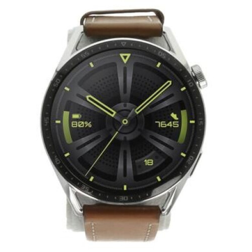 Huawei Watch GT3 46mm argent bracelet cuir marron ...