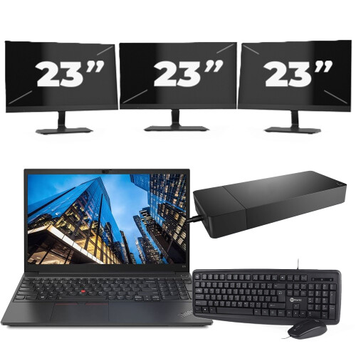 Deze complete werkplek bestaat uit een Lenovo E15 ...