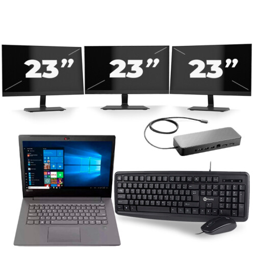 Frontend naam:Lenovo V330-14ARR + 3x 23 inch ...