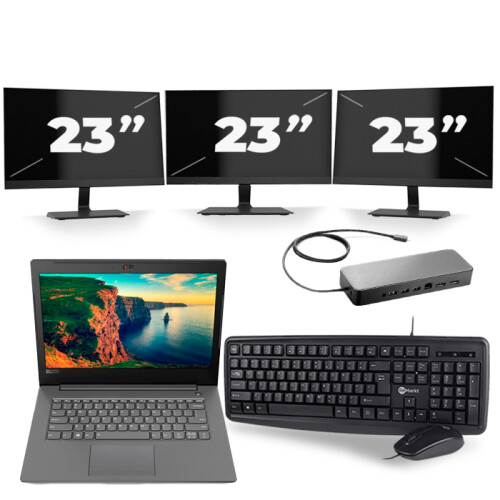 Frontend naam:Lenovo V330-14IKB + 3x 23 inch ...