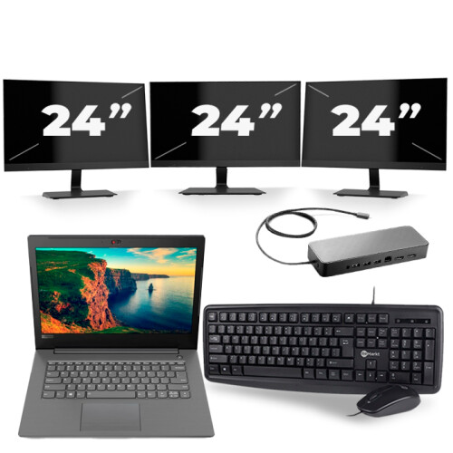 Frontend naam:Lenovo V330-14IKB + 3x 24 inch ...