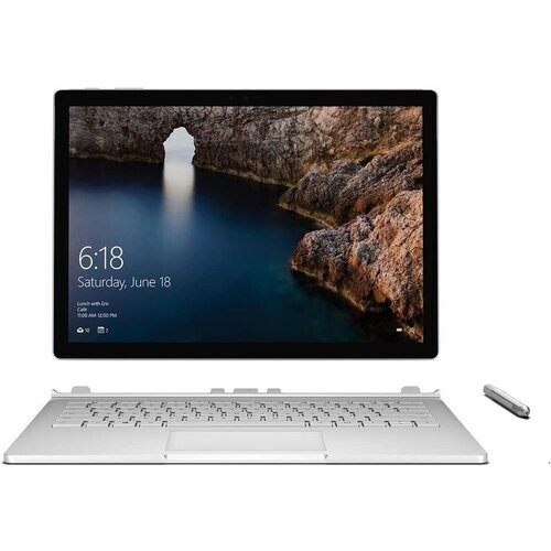 The silver Microsoft 13.5" Surface Book ...