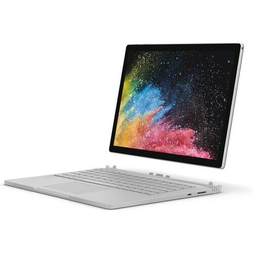 The silver Microsoft 13.5" Surface Book ...