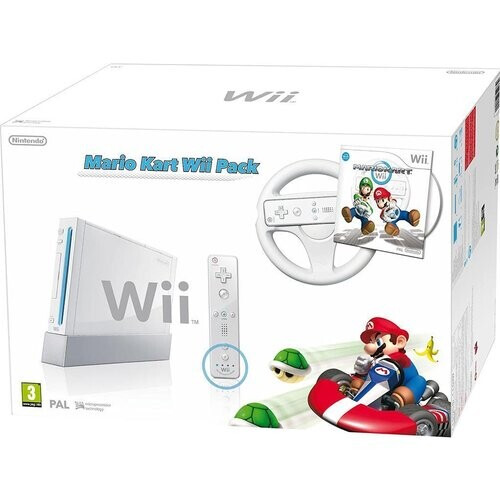 Nintendo wii white + 2 controllers + 2 steering ...