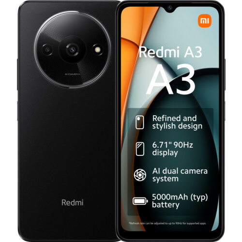 Le Redmi A3 64 Go Noir 4G est un smartphone ...