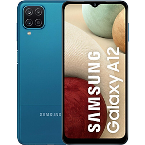 De samsung galaxy a12 in de kleur blauw valt op ...
