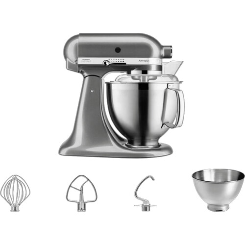 Met de KitchenAid 5KSM185PSEMS Tingrijs mix en ...