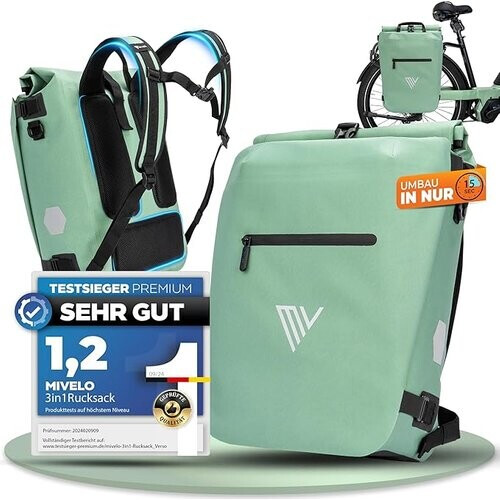 De MiVelo 3-in-1 fietstas in frisse mintkleur is ...