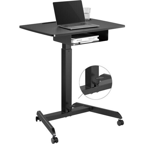 Een mobiel zwart zit-sta bureau werkstation, met ...